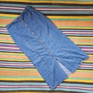 Vintage Button-up Long Denim Skirt